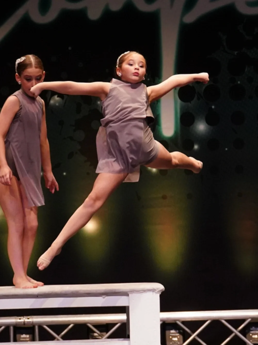 Taupe Contemporary Lyrical Dance Costume – Mesh Overlay Leotard - Picture 4 of 7
